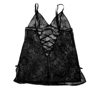 Victoria's Secret LARGE Black Sheer Lace Strappy Lingerie Sleep Shirt